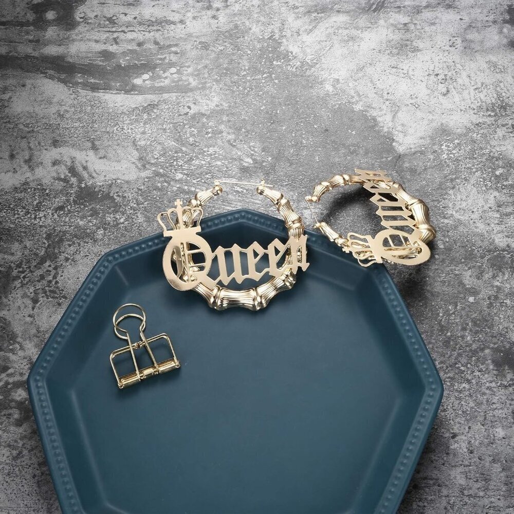 Women Punk Hip Hop Necklace Earring Set Stainless Steel 80s Bamboo Hoop - Picture 5 of 6